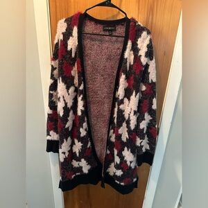 Lane Bryant Women's Burgundy and Black Patterned Cardigan